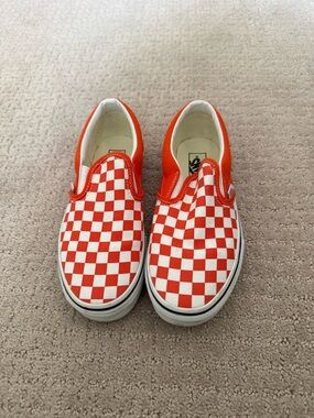 Vans Kids' Classic Slip-On Checkerboard Sneakers - Orange /White